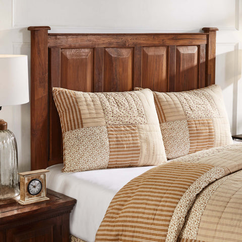 Camilia Quilted Patchwork Standard Sham 21x27 with vintage florals, stripes, and micro-check fabric in gold, soft white, and mauve this patchwork pillow cover updates your home decor with a lighthearted country feel. Visit website for FREE s/h & discount offers. Primitive Country Farmhouse Cottage Home Decor.