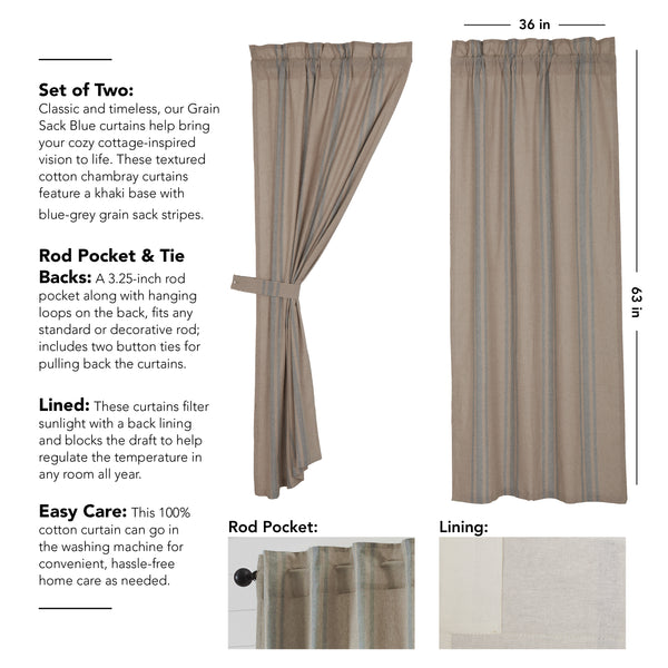 Grain Sack Blue Short Panel Set of 2 63x36