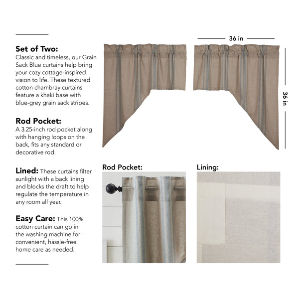 Grain Sack Blue Swag Set of 2 36x36x16