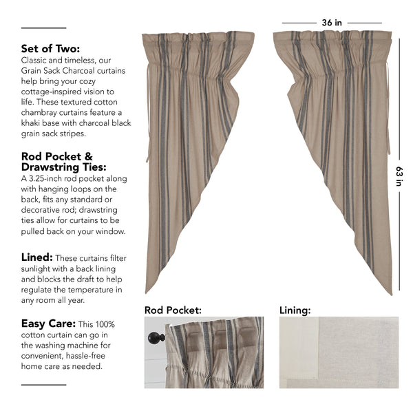 Grain Sack Charcoal Prairie Short Panel Set of 2 63x36x18