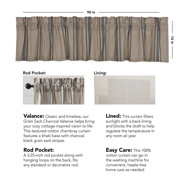 Grain Sack Charcoal Valance 16x90