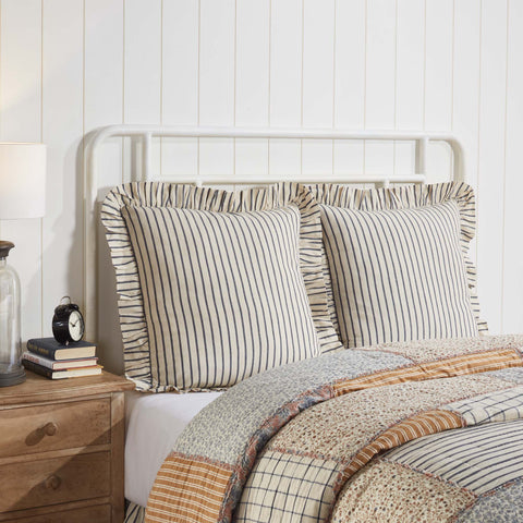 Dress your bed in cozy vintage charm with the Kaila Fabric Euro Sham. This 26x26 pillow cover is decorated with navy and creme classic stripes finished with a beautiful ruffled edge that updates your home decor with a lighthearted country feel. Visit website for FREE s/h & discount offers.