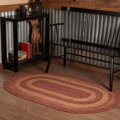 Burgundy Tan Primitive Jute Rug warms a space with its natural texture and rich red and tan hues that pair perfectly with any primitive, rustic, or Americana home. Visit website for FREE s/h & discount offers.