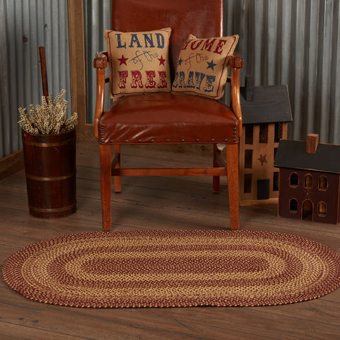 Burgundy Tan Jute Rug Oval w/ Pad 27x48