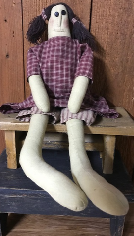Primitive Doll w/Burgundy Top and Stripe Pants