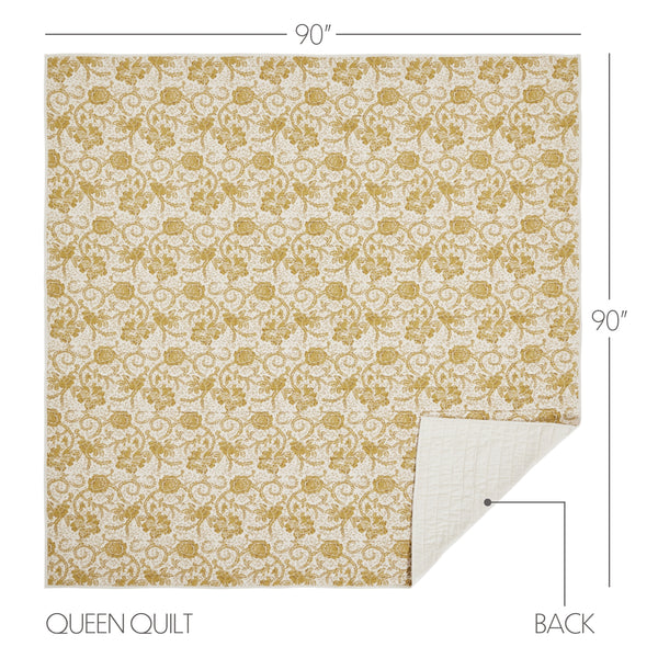 Dorset Gold Floral Queen Quilt 90Wx90L - Final Sale
