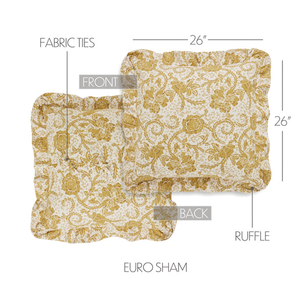 Dorset Gold Floral Fabric Euro Sham 26x26 - Final Sale