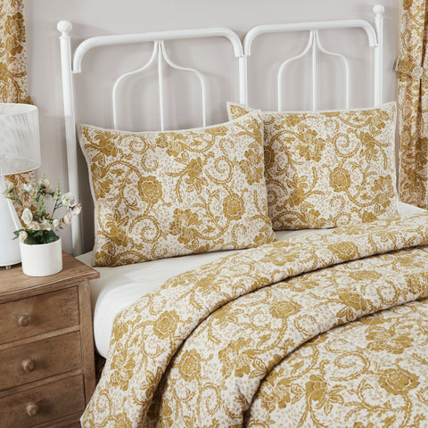 Dorset Gold Floral Standard Sham 21x27 features Natural Creme, Mustard Gold, Golden Brown