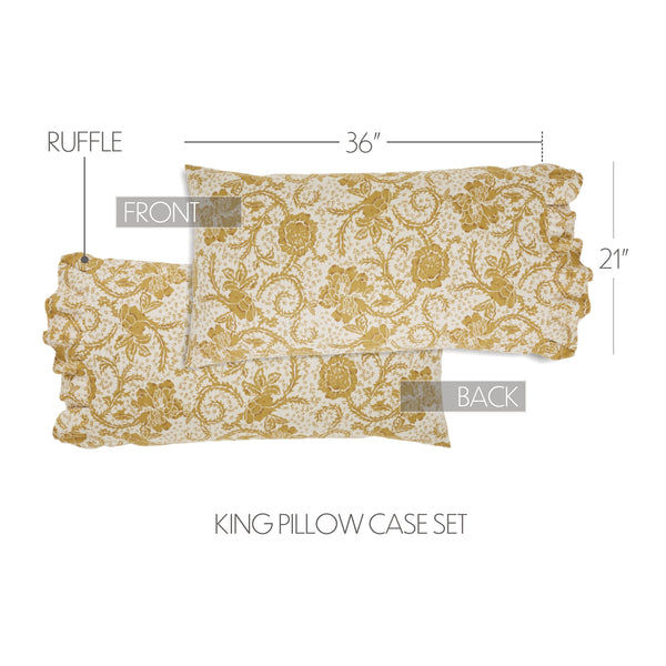 Dorset Gold Floral Ruffled King Pillow Case Set of 2 21x36+4 - Final Sale