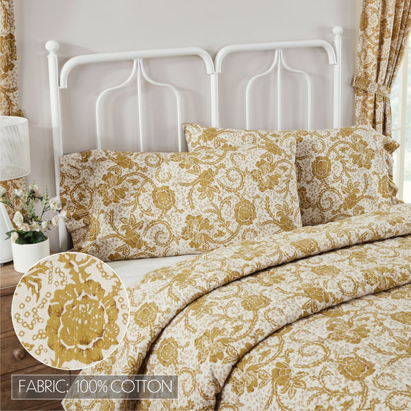 Dorset Gold Floral Ruffled King Pillow Case Set of 2 21x36+4 - Final Sale