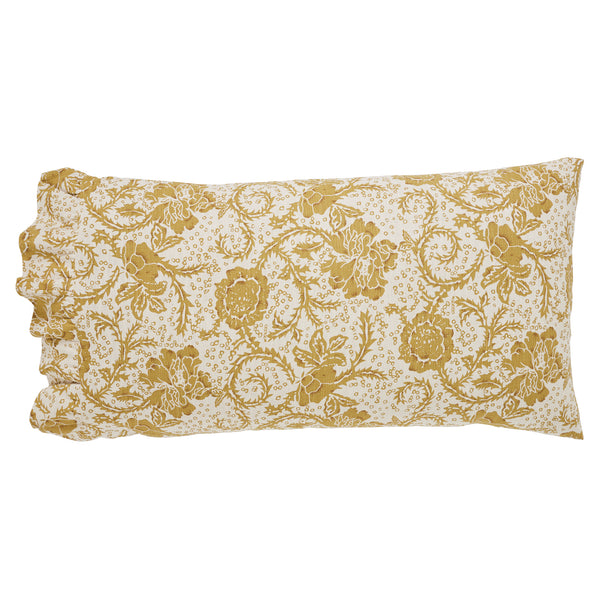 Dorset Gold Floral Ruffled King Pillow Case Set of 2 21x36+4 - Final Sale