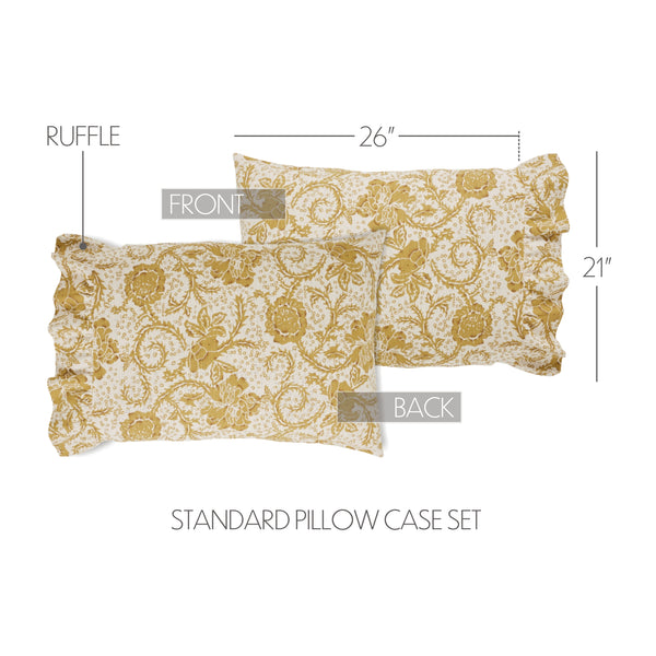 Dorset Gold Floral Ruffled Standard Pillow Case Set of 2 21x26+4 - Final Sale