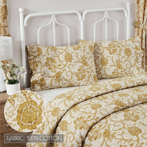 Dorset Gold Floral Ruffled Standard Pillow Case Set of 2 21x26+4 - Final Sale