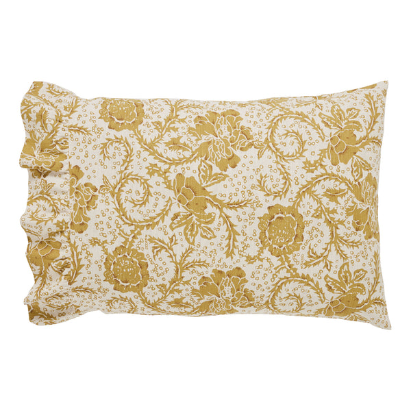 Dorset Gold Floral Ruffled Standard Pillow Case Set of 2 21x26+4 - Final Sale
