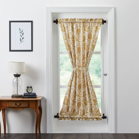 Dorset Gold Floral Door Panel. Soft white cotton lines the inside of the panel with a straight edge that showcases the beautiful gold hue.