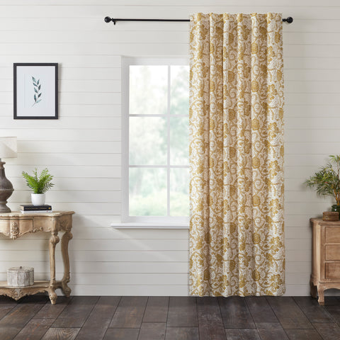 Dorset Gold Floral Panel features a textured weave with a soft creme base and warm gold floral.