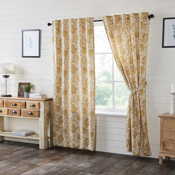 The 84x40 Dorset Gold Floral Panel Set of 2 features a textured weave with a soft creme base and warm gold floral. 