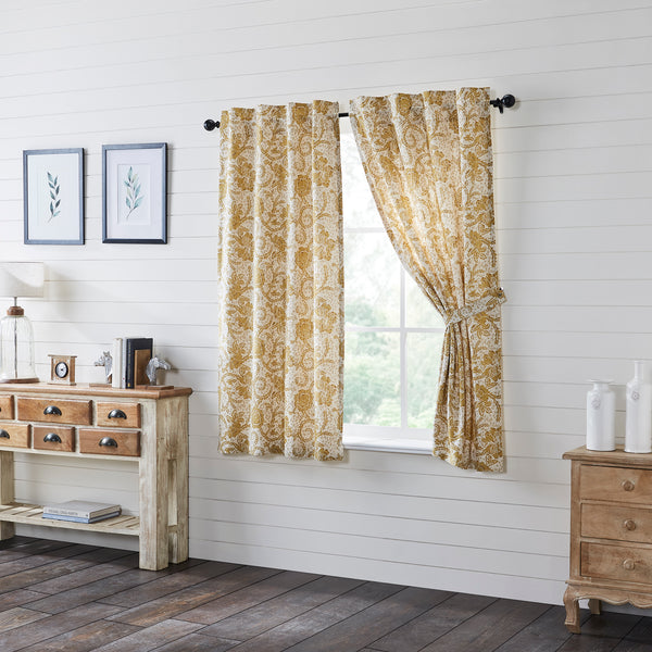 Dorset Gold Floral Short Panel Set of 2 63x36 features Natural Creme, Mustard Gold, Golden Brown colors
