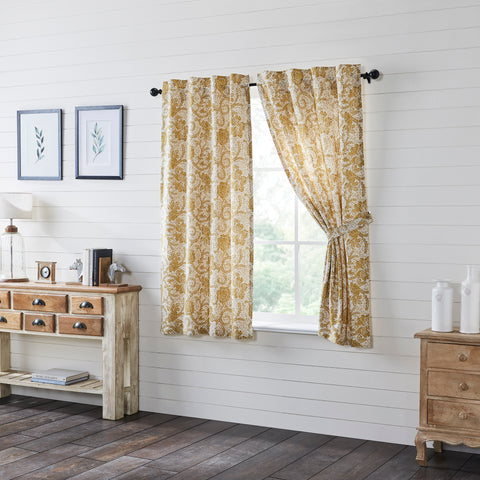 Dorset Gold Floral Short Panel Set of 2 63x36 features Natural Creme, Mustard Gold, Golden Brown colors
