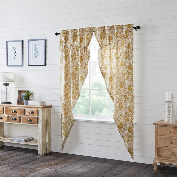 Dorset Gold Floral Prairie Long Panel Set creates a relaxed country feel for your home. Featuring a beautiful gold floral design with a vintage feel, these curtains are a versatile choice for accenting kitchens, laundry rooms, and more. 