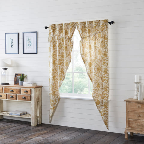 Dorset Gold Floral Prairie Long Panel Set creates a relaxed country feel for your home. Featuring a beautiful gold floral design with a vintage feel, these curtains are a versatile choice for accenting kitchens, laundry rooms, and more. 