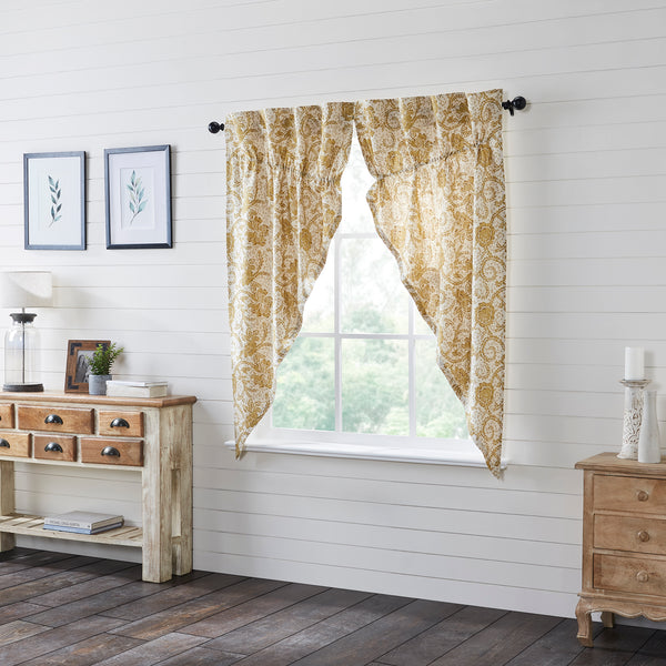  Dorset Gold Floral Prairie Short Panel Set creates a relaxed country feel for your home. Featuring a beautiful gold floral design with a vintage feel, these curtains are a versatile choice for accenting kitchens, laundry rooms, and more.