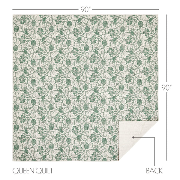 Dorset Green Floral Queen Quilt 90Wx90L - Final Sale