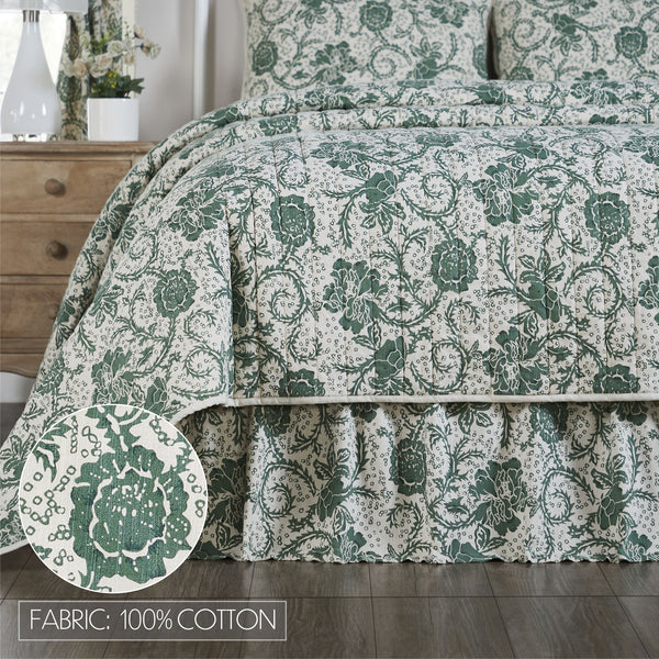 Dorset Green Floral Queen Bed Skirt 60x80x16 - Final Sale
