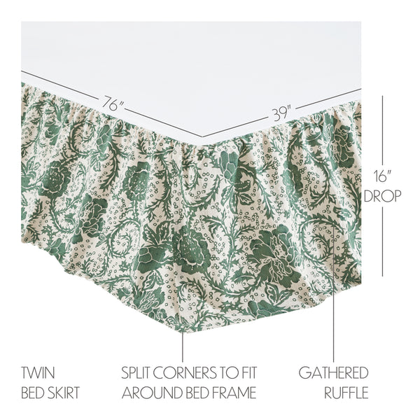 Dorset Green Floral Twin Bed Skirt 39x76x16 - Final Sale