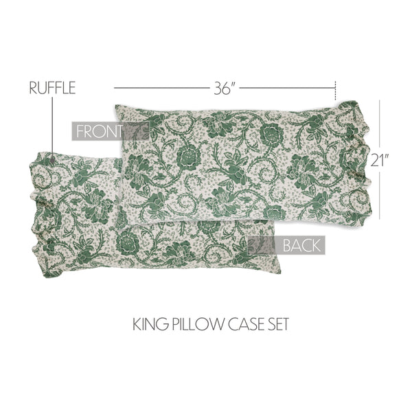 Dorset Green Floral Ruffled King Pillow Case Set of 2 21x36+4 - Final Sale