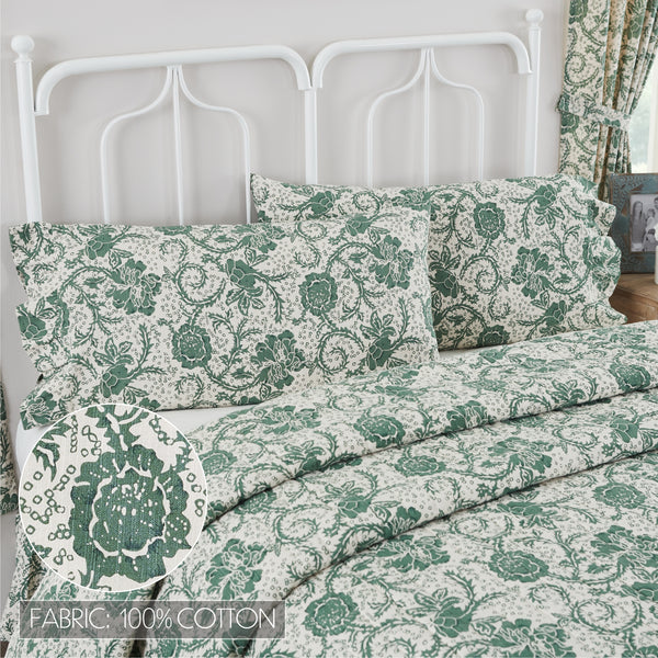 Dorset Green Floral Ruffled King Pillow Case Set of 2 21x36+4 - Final Sale