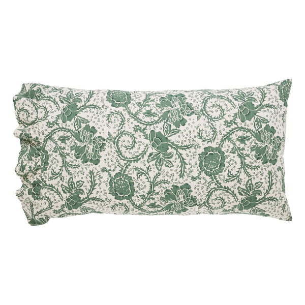 Dorset Green Floral Ruffled King Pillow Case Set of 2 21x36+4 - Final Sale