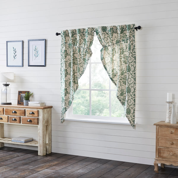 Dorset Green Floral Prairie Short Panel Set of 2 63x36x18 Natural Creme, Dark Basil, Evergreen