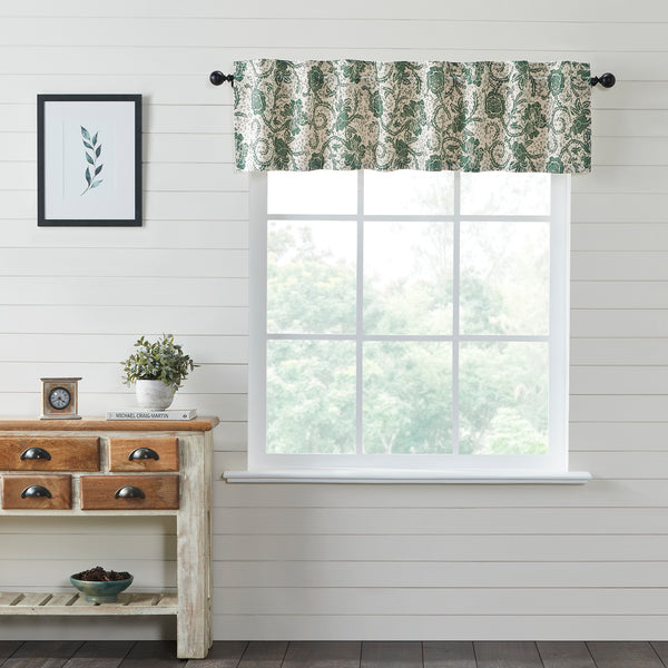 Dorset Green Floral Valance 16x72 Natural Creme, Dark Basil, Evergreen
