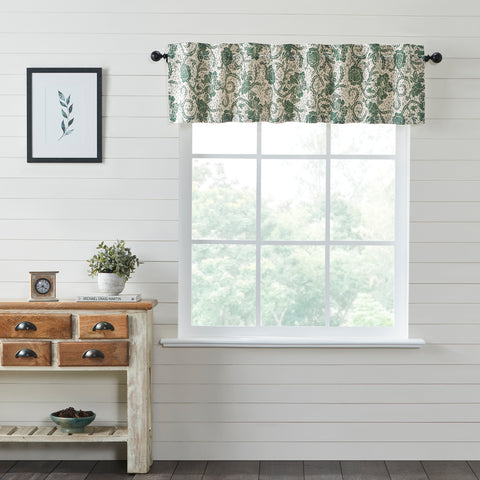 Dorset Green Floral Valance 16x72 Natural Creme, Dark Basil, Evergreen