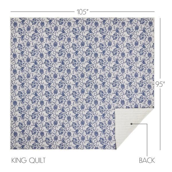 Dorset Navy Floral King Quilt 105Wx95L - Final Sale