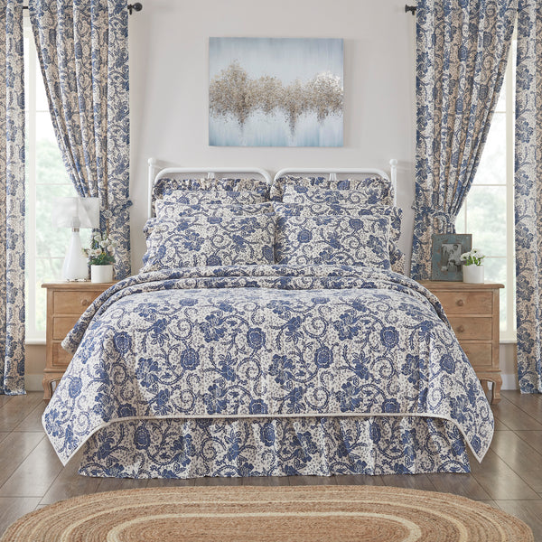 Dorset Navy Floral King Quilt 105Wx95L Natural Creme, Royal Blue, Navy