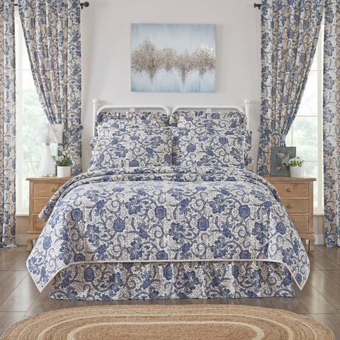 Dorset Navy Floral Queen Quilt 90Wx90L Natural Creme, Royal Blue, Navy