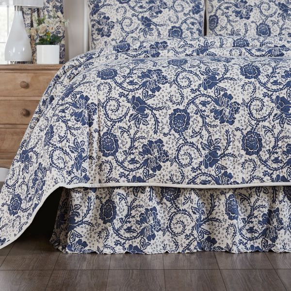 Dorset Navy Floral Queen Bed Skirt 60x80x16 Natural Creme, Royal Blue, Navy