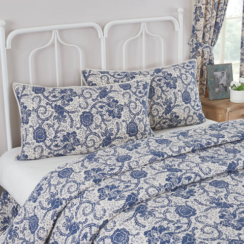 Dorset Navy Floral King Sham 21x37 Natural Creme, Royal Blue, Navy