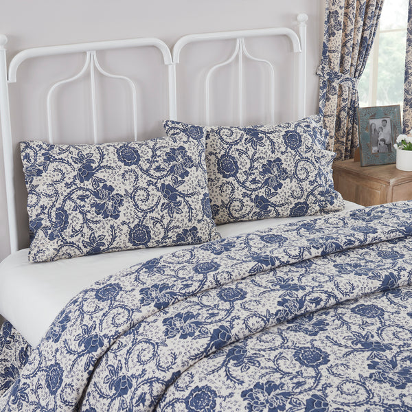 Dorset Navy Floral Ruffled Standard Pillow Case Set of 2 21x26 Natural Creme, Royal Blue, Navy