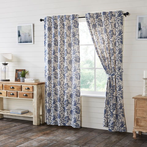 Dorset Navy Floral Panel Set of 2 84x40 Natural Creme, Royal Blue, Navy