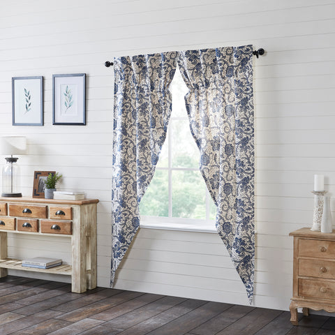 Dorset Navy Floral Prairie Long Panel Set of 2 84x36x18 Natural Creme, Royal Blue, Navy