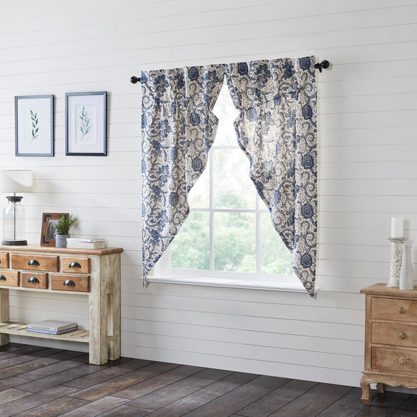 Dorset Navy Floral Prairie Short Panel Set of 2 63x36x18 Natural Creme, Royal Blue, Navy