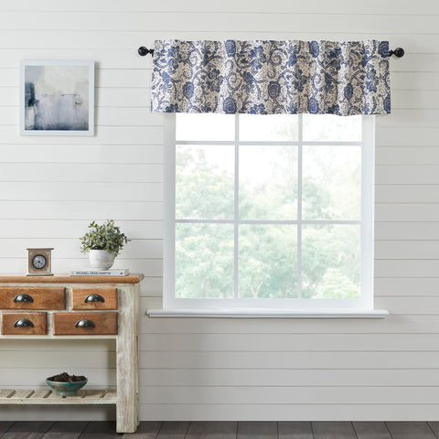 Dorset Navy Floral Valance 16x72 Natural Creme, Royal Blue, Navy