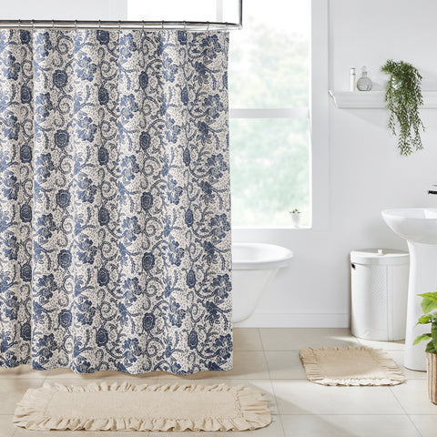 Dorset Navy Floral Shower Curtain 72x72 Natural Creme, Royal Blue, Navy