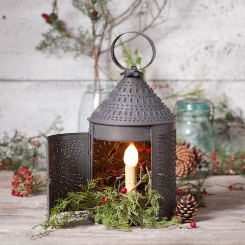 FREE SHIPPING! 15-Inch Fireside Lantern in Kettle Black, Our original Revere Lantern has been updated with our most popular punch pattern. The punching casts a warm cozy glow on your wall. A terrific accent piece for your living area. Visit website for FREE s/h & discount offers.