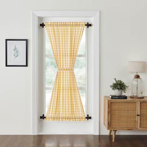 Annie Yellow Window, Door Panel, Curtain Panels A cheerful, checked plaid in golden yellow and soft white provides delightful vintage style and practical benefits. The Annie Buffalo Yellow Check Door Panel is a 72x40 inch panel crafted in 100 percent cotton
