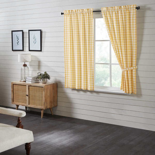Annie Yellow Window, Curtain Panels Annie Buffalo Yellow Check Short Panel Set. The charming 63 x 36 inch curtains feature charming yellow and white checkered plaid in a textured, woven fabric made with 100% cotton