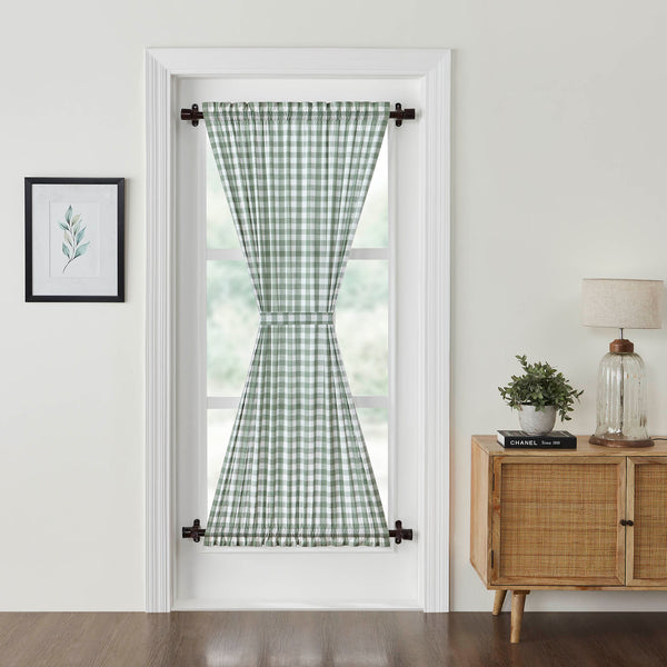 Annie Green Window, Door Panel, Curtain Panel A cheerful, checked plaid in sage green and soft white provides delightful vintage style and practical benefits.